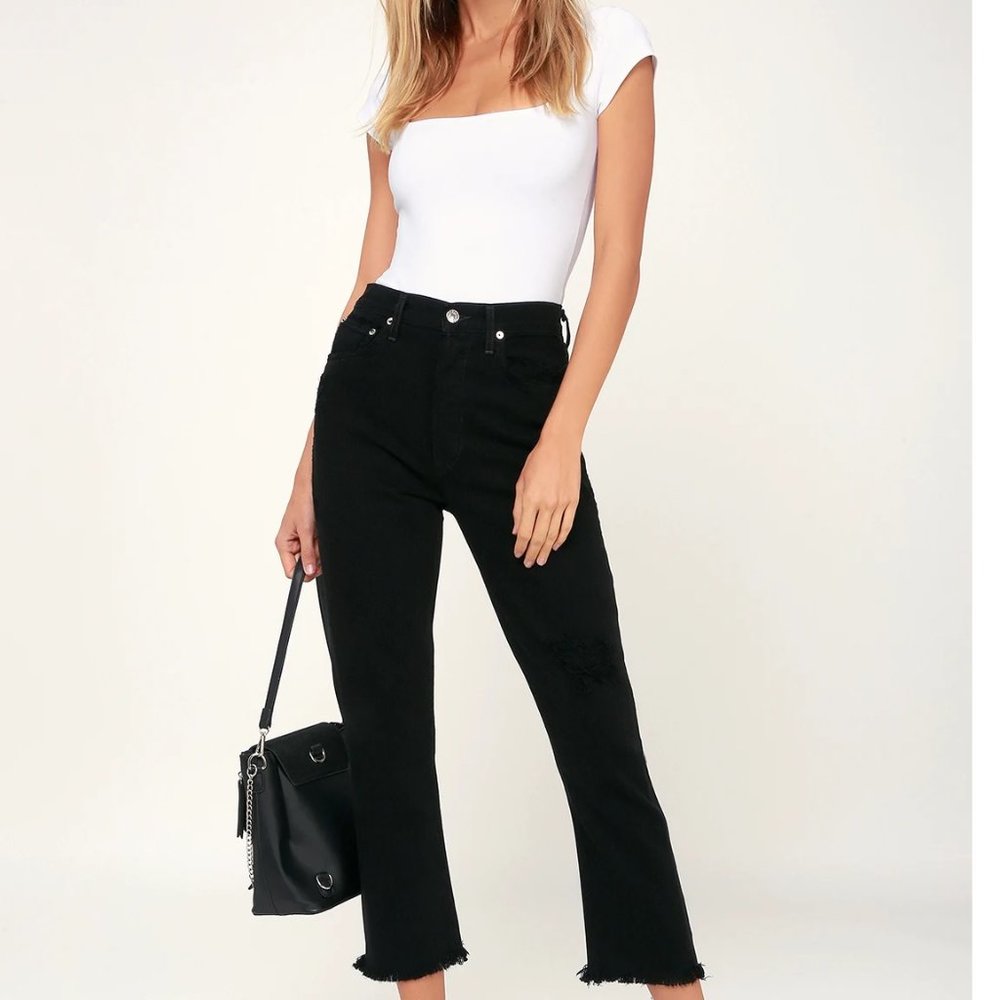 AGOLDE Black High Rise Distressed Cropped Jeans